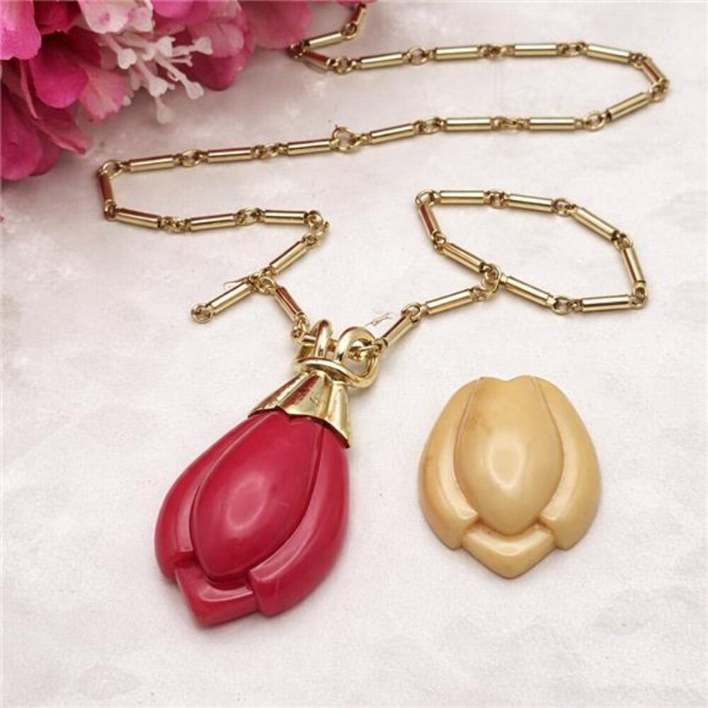 Vintage Sarah Coventry Interchangeable Tulip Necklace 23.5 In Gold Bar Link